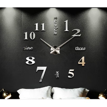 Lv. life Modern Large DIY Wall Clock 3D Black Number Sticker Home Office Decor Watch, Home ...