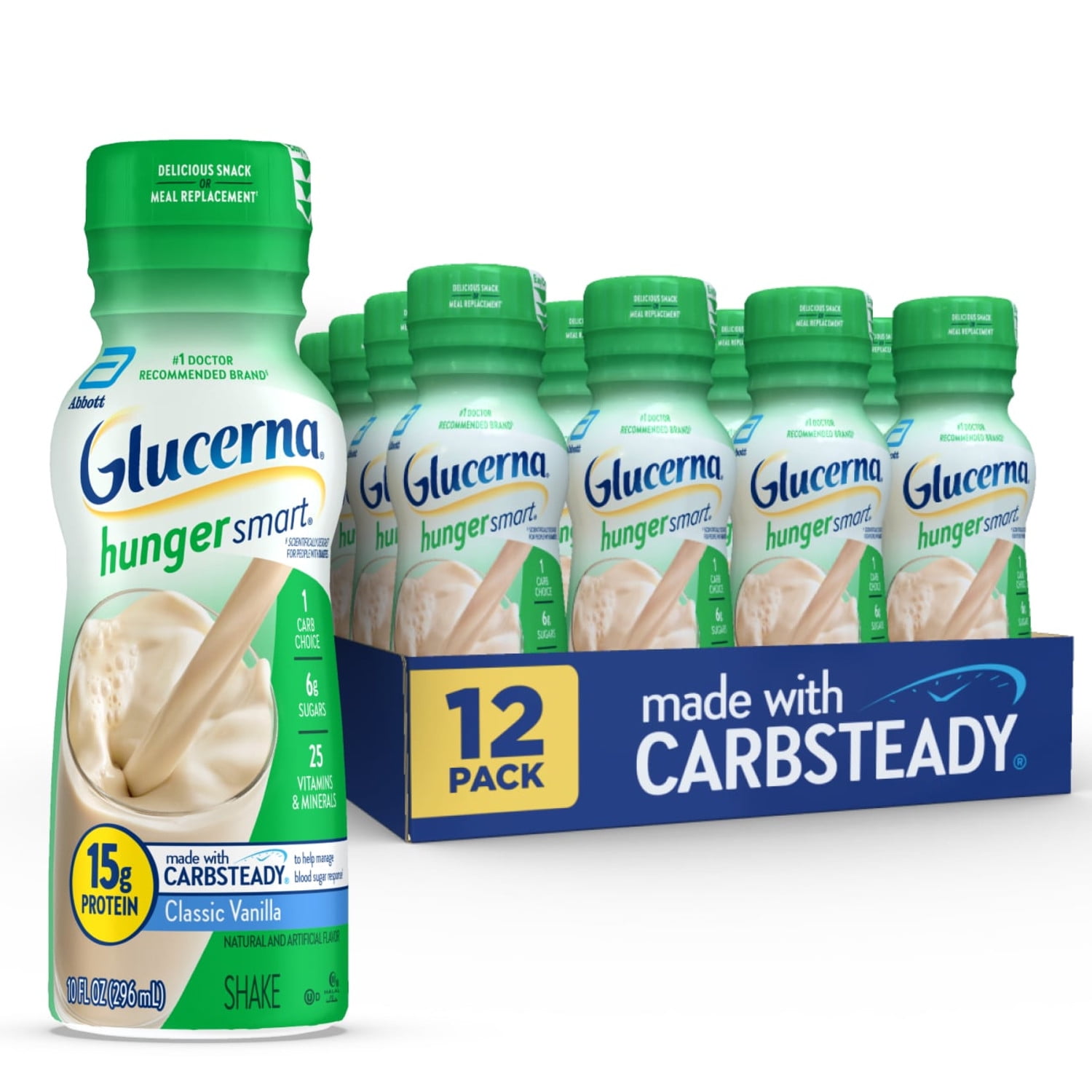 Glucerna Hunger Smart Diabetes Care Shake, Classic Vanilla, 10 Fl Oz, 12 Pack