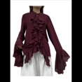 thumbnail image 3 of Blusas Casuales para Mujer, con Mangas Acampanadas, Cuello Alto y Volantes, Camisa de Verano A para Vacaciones. Vino Tinto XL, 3 of 10