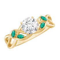 Rosec Jewels Lab Diamond Engagement Ring with Emerald - 6 mm - Criss Cross Ring (EF-VS Quality), 18K Yellow Gold, US 6.00