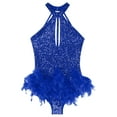 thumbnail image 5 of iiniim Sequins Leotard for Women Feathers Cocktail Ballroom Rumba Salsa Dance Dress Bodysuit Tops Blue XXL, 5 of 7