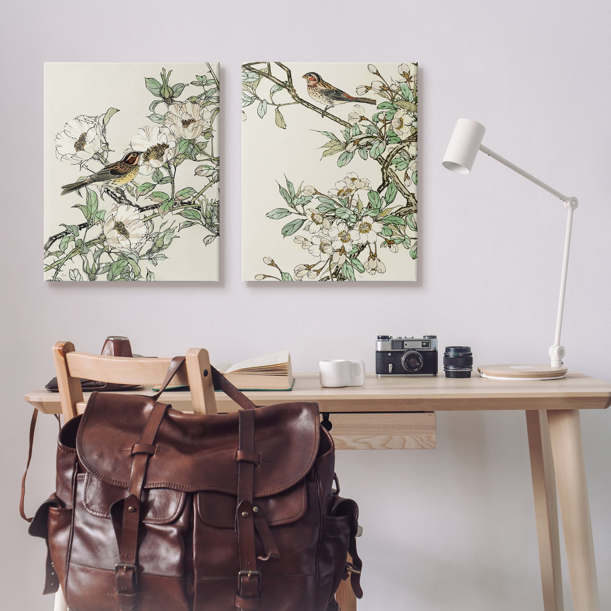 Stupell Industries Classic Sparrow on Blossoms Animals & Insects Painting Gallery Wrapped Canvas Art Print Wall Art, 24 x 30, Set of 2