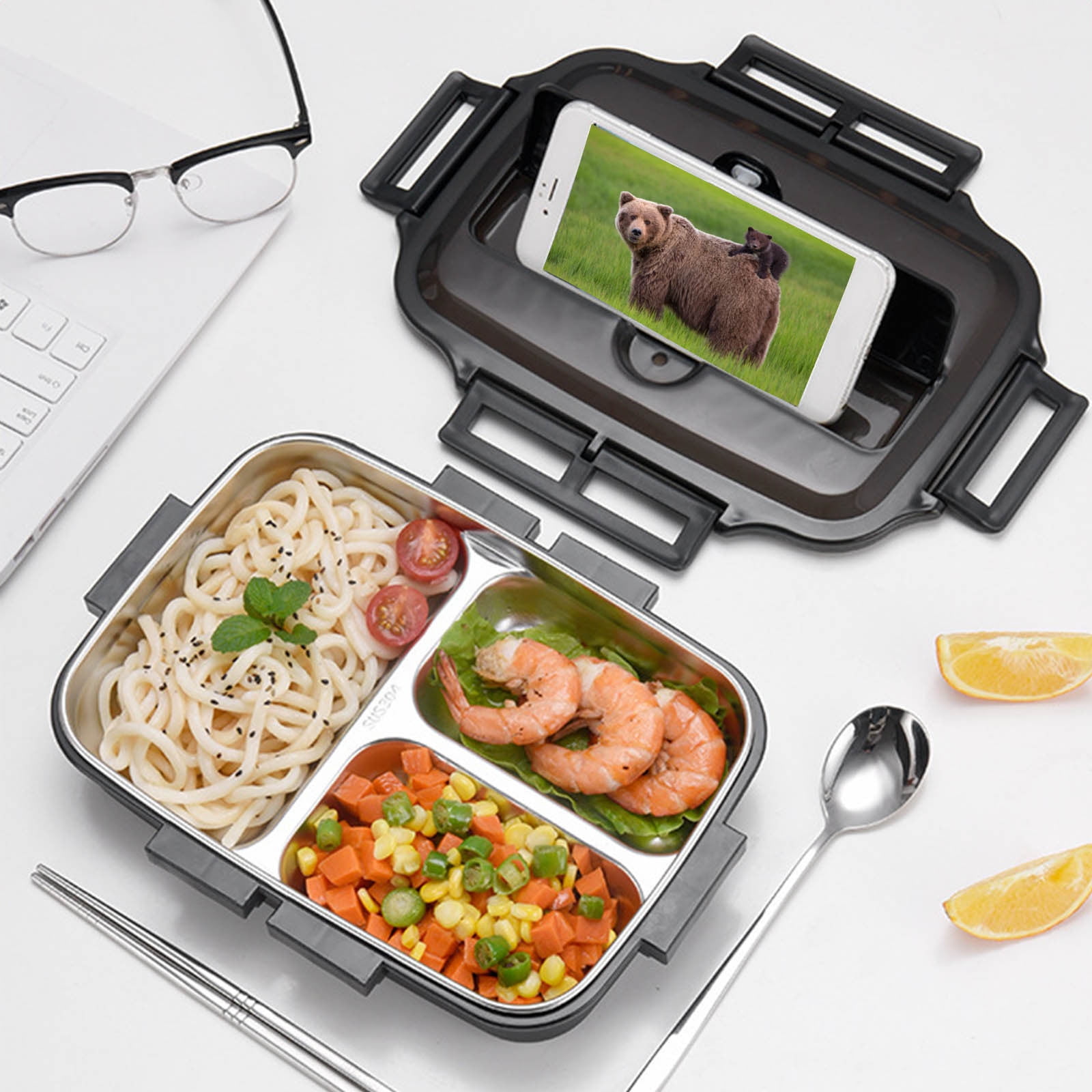 Stainless Steel Insulated Multi Layer Bento Food Container Storage Lunch Box 1L