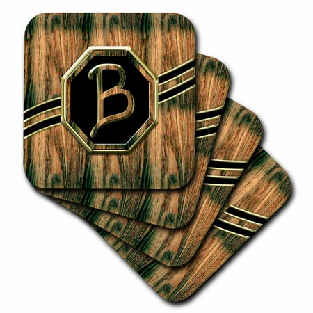 

3dRose Elegant Faux Gold and Wood Grain Monogram Letter B - Soft Coasters set of 8