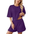 thumbnail image 1 of Conjunto de pijama Sereluxe para mujer, color liso, con pantalones cortos holgados, 1 of 6