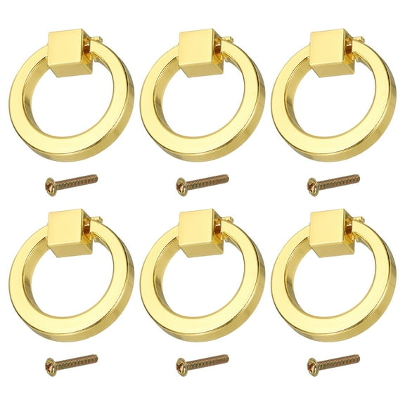 Uxcell 6Pack Drawer Ring Pulls, 1.57" Zinc Alloy Hole Ring Cabinet Knobs with Screws for Cupboard Cabinet Drawer Dresser Closet Door, Gold