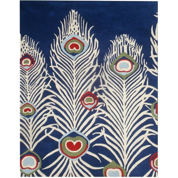 SAFAVIEH Soho Fulton Peacock Feather Wool Area Rug, Blue/Ivory, 3'6" x 5'6"