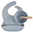 thumbnail image 1 of Vajilla infantil de silicona para la cena del bebé, babero de silicona, cuenco complementario, tenedor y cuchara, juego de vajilla de tres piezas para alimentos complementarios para bebés, 1 of 6