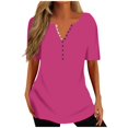 thumbnail image 1 of Gibobby Camiseta con cuello en V para mujer Mujeres Verano Soild Cuello en V Botones Manga corta Swing Loose Casual Camisetas Blusas(Rosa caliente,M), 1 of 4