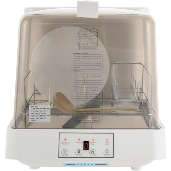 Headry Modern Visible Countertop Dishwasher with Built-in 1.59gal Water Tank, Portable Mini Counter Dishwasher, 3 Cleaning Mode, 360°Rotating Spray, Air-Dry Function Large Capacity (Brown&White)