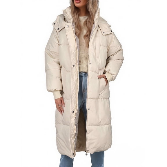 Pyhlmscde Women's Casual Long Waisted Thick Warm Cotton Down Coat, Winter Coats for Women, Long Puffer Coat Women, Winter Clothes for Women