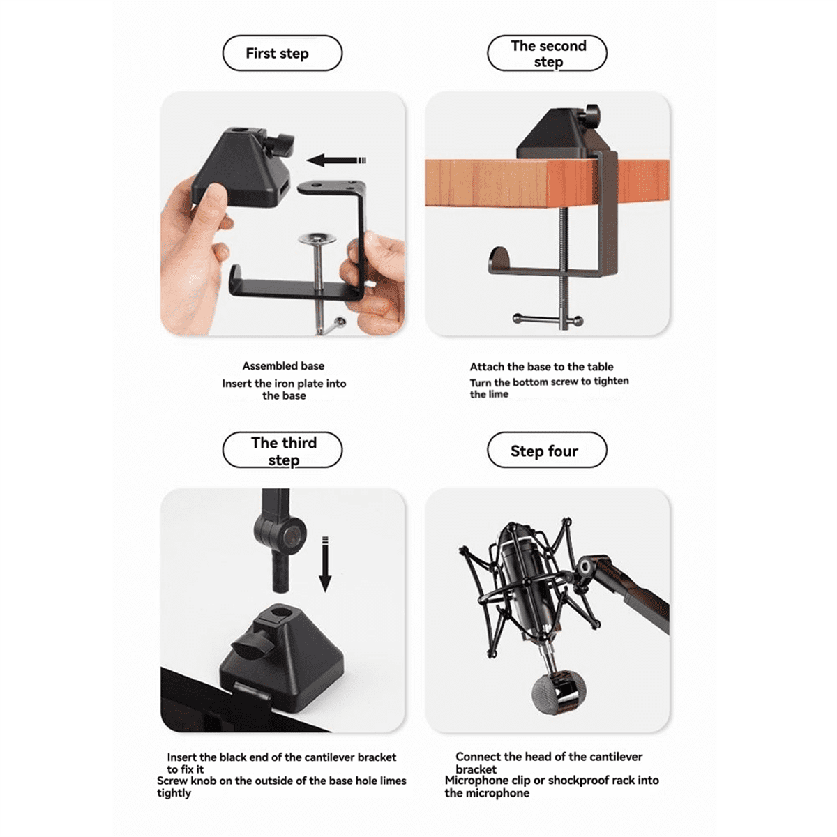 Mic Arm, 360° Rotatable Microphone Boom Arm Mic Stand, with Mic Clip , 3/8In to 5/8In Adapter Microphone Stand White