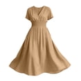 thumbnail image 4 of Nxznwn Women's Summer Short Sleeve Long Dresses Casual Wrap V-Neck Smocked Elastic Waist A-Line Flowy Party Dress, 4 of 9