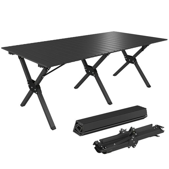 Outsunny 4ft Picnic Table with Roll Up Top and Metal Frame Black