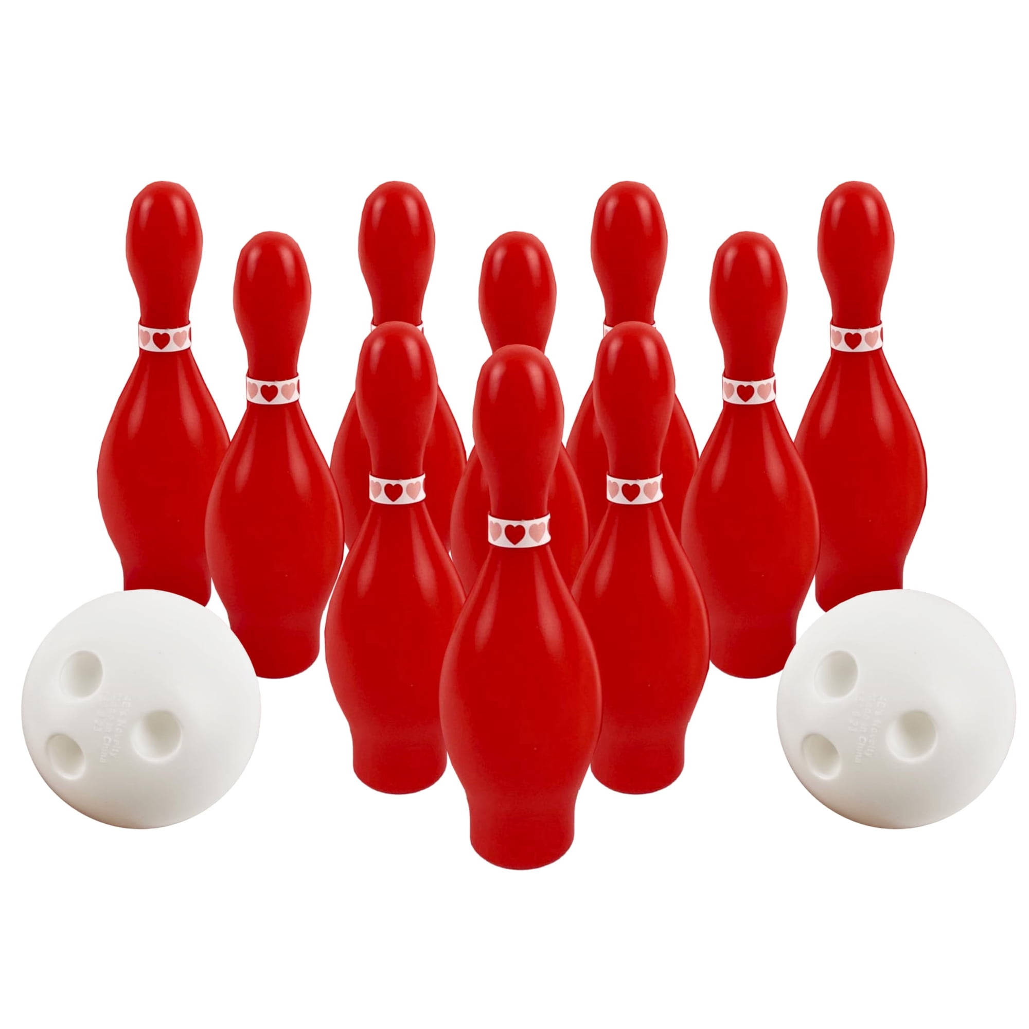 4E's Novelty Valentine Bowling Game Set, 10 Pins & 2 Balls for Indoor/Outdoor Parties