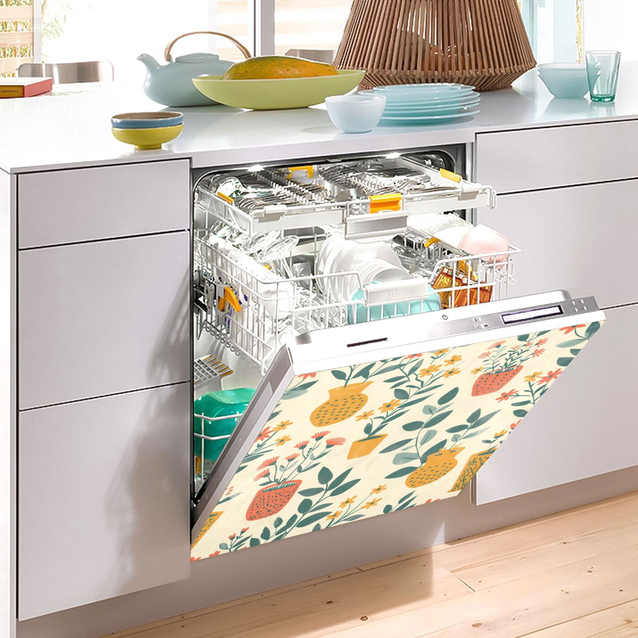Dishwasher Magnetic Sticker 23x26 Inch Refrigerator Magnetic Sticker Washing Machine Magnetic Sticker Kitchen Panel Magnetic Sticker Home Decor Painting Style Green Plant