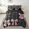 thumbnail image 2 of Manfei Black Pink Bowknot 7pcs King Bedding Set - Watercolor Style, 2 of 7