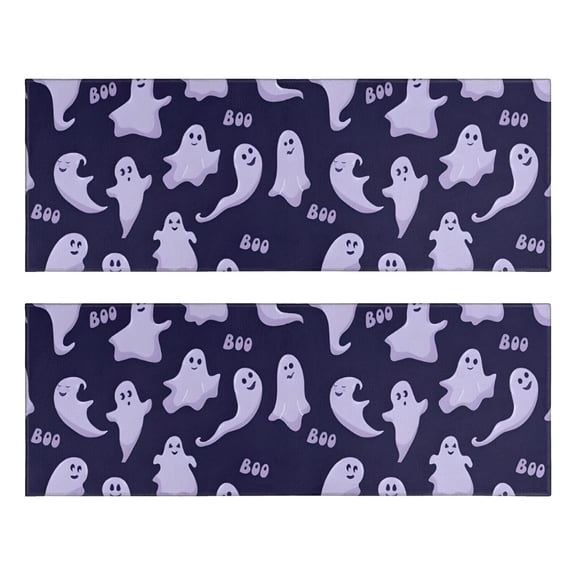 Kitchen Rugs Sets Of 2,Dark Purple Halloween Ghosts with Boo Anti Fatigue Kitchen Mat Rugs Non Slip Washable,Decorative Kitchen Floor Mats for Kitchen,Sink,Laundry,17"X47"