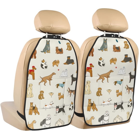 Naloa Dogs Funny Pets 2Pcs Anti-Kick Back Seat Cover Kick Mat, Car Seat Protector with 3 Storage Pockets