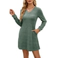 thumbnail image 2 of Women'S Knit Long Sleeve Sweater Dress Casual V Neck Tunic Dresses Fall Trendy Outfits Green XL, 2 of 7