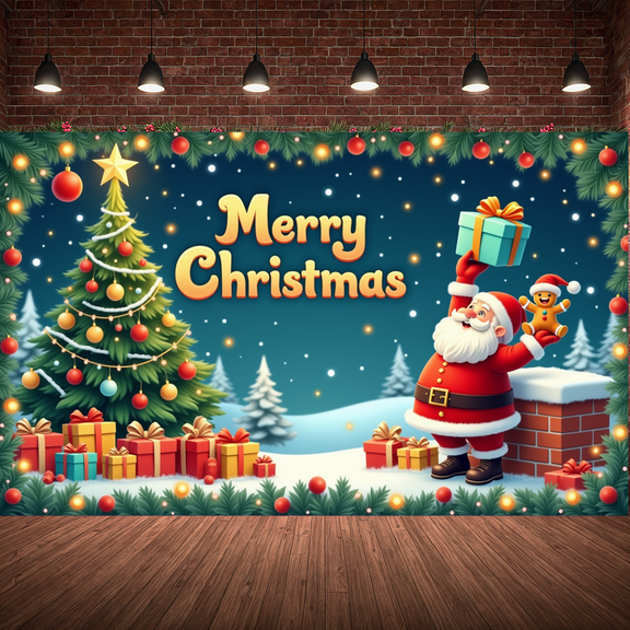 Festive Design Merry Christmas Santa Claus Holiday Banner Gift Decoration Christmas Tree for Holiday Celebration Home Decoration Winter Wonderland