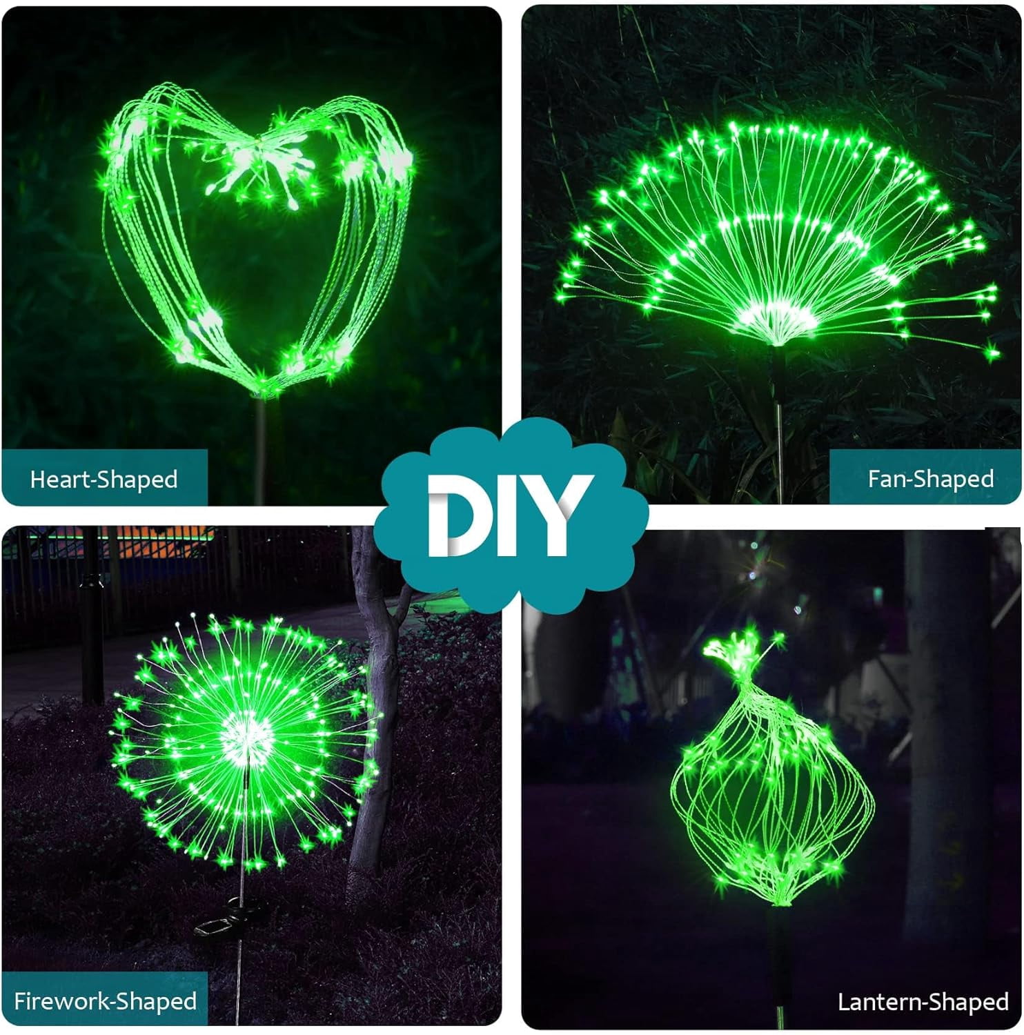Solar Garden Lights Solar Firework Lights, 2 Pack 120 LEDs 2 Lighting Modes Solar Lights Outdoor Waterproof for Garden Patio Walkway Pathway Party Wedding Christmas Decorative - Green