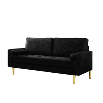 JERFIT Modern Velvet Loveseat Sofa with Gold Metal Legs for Living Room, Apartment, Bedroom, Black Upholstered Couch with Cushions