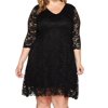 Junarose NEW Black Womens Size Large L Lace 3/4 Sleeve Sheath Dress