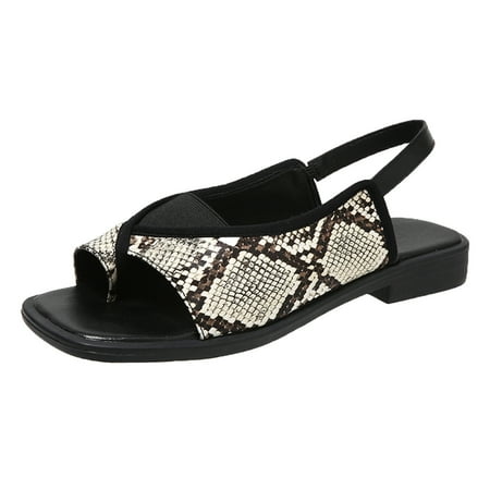 

Womens Casual Strappy Flat Sandal Ladies Fashion Summer Leopard Print Leather Square Toe Open Toe Flat Sandals