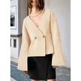 thumbnail image 4 of Womens V Neck Cardigan Long Bell Sleeve Button Down Open Front Loose Knit Fall Sweater Blazer Apricot S, 4 of 10