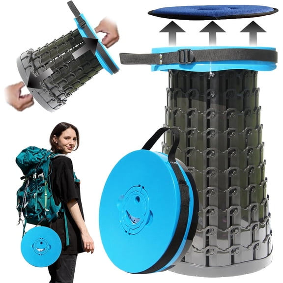 Upgraded XXL Collapsible Stool with Cushion,19.7"H-11.8"D Telescoping Folding Stool for Adults,More Sturdy Portable Camping Stools with Load Capacity 1000lbs for Outdoor,Garden,Fishing,Hiking