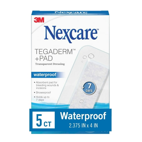Nexcare Tegaderm Pad Waterproof Transparent Dressing, 2 3/8" x 4", 5 Count