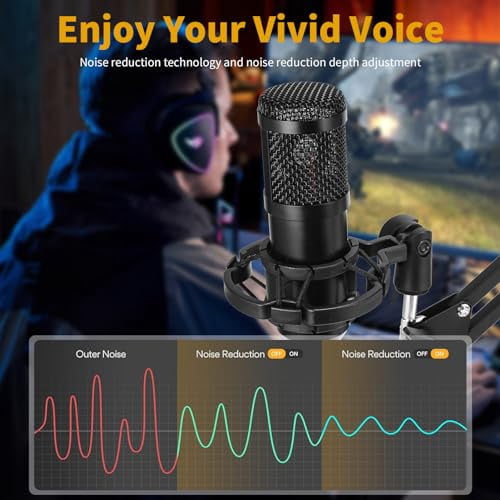 Condenser Microphone,Professional USB Microphone Plug & Play PC Computer Microphone Condenser Cardioid Mic Kit with Adjustable Boom Arm Stand Shock Mount,for Podcast,Streaming,YouTube，Tiktok
