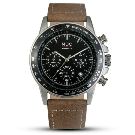 Analogue Dial Watch - Infantry Men's Analogue Quartz Wrist Watch Chronograph 24hrs Black Dial PU Brown