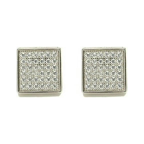 iJewelry2 Sterling Silver Square Micro Pave CZ Stud Earrings