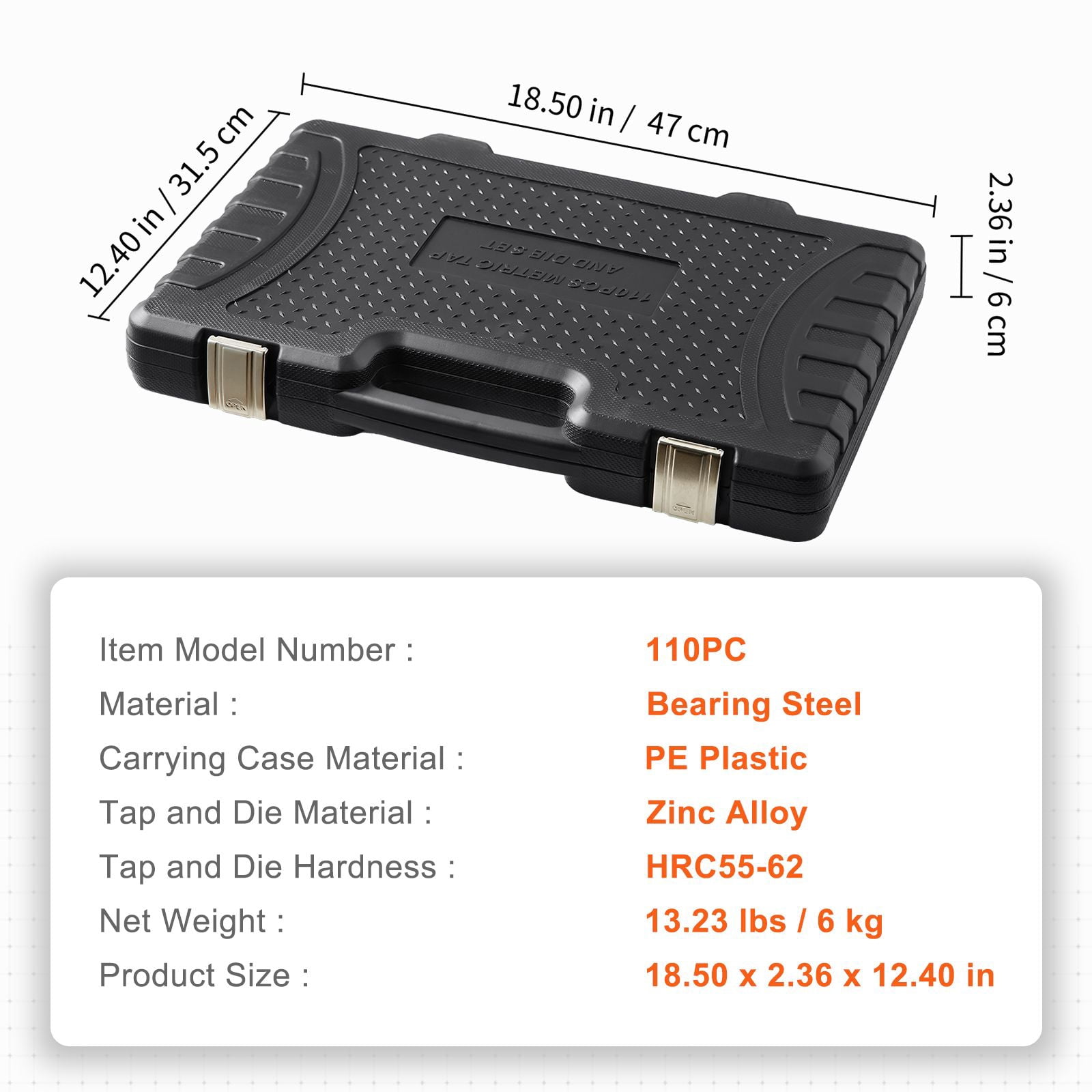 110-Piece Metric M2-M18 Bearing Steel Taper Die Set, Internal and External Thread Cutting Tools, with Accessories, Storage Box