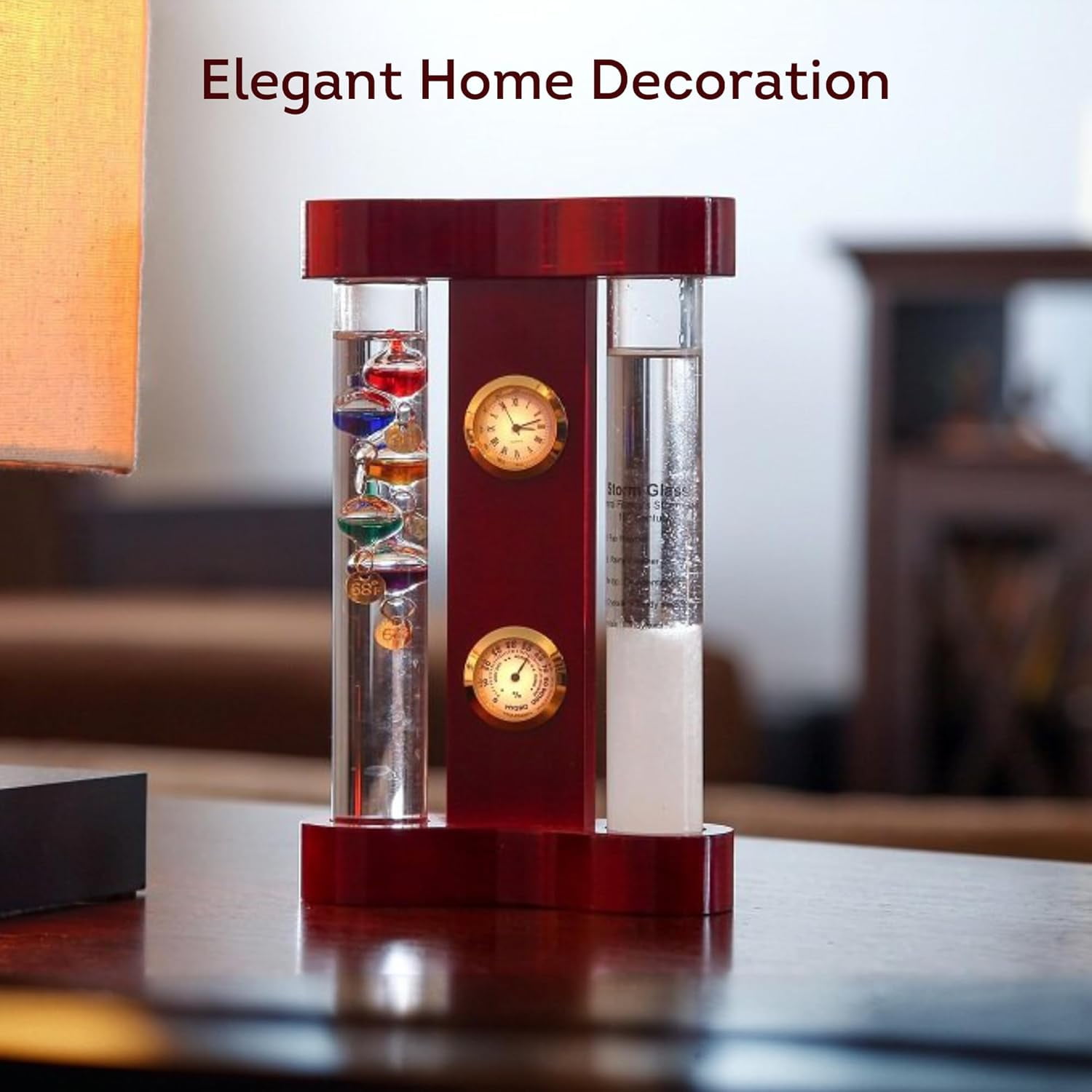 Analog Weather Station with Galileo Thermometer, Precision Quartz Clock & Hygrometer, Fitzroy Storm Glass, Gift for Friends and Family, Holiday Gift, Indoor & Outdoor Décor (7” x 4.4”)