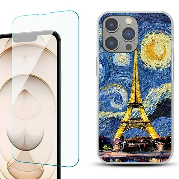 OneToughShield ® for iphone 13 Pro Shockproof Phone Case, with Tempered Glass Screen Protector - Starry Night Eiffel