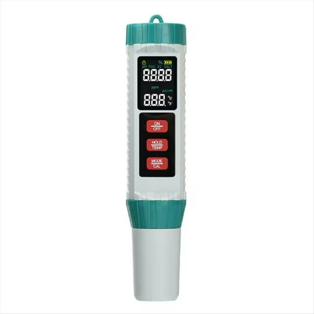 Medidor Digital de y PH 5 en 1, con Funciones de PH/CE/TDS/SAL/TEMP, Analizador de Calidad del Agua para Piscinas.