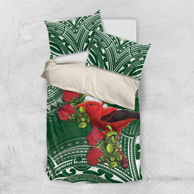 Navidad Hawaii con I'iwi Pájaro Juego de cama Aloha Mele Kalikimaka - Arte Verde