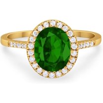 beryl_creation 2.00 Ct Oval Cut Green Emerald Engagement Wedding Christmas Thanksgiving Halo Ring 14K Yellow Gold Plated 925 Sterling Silver For Women's -5.5