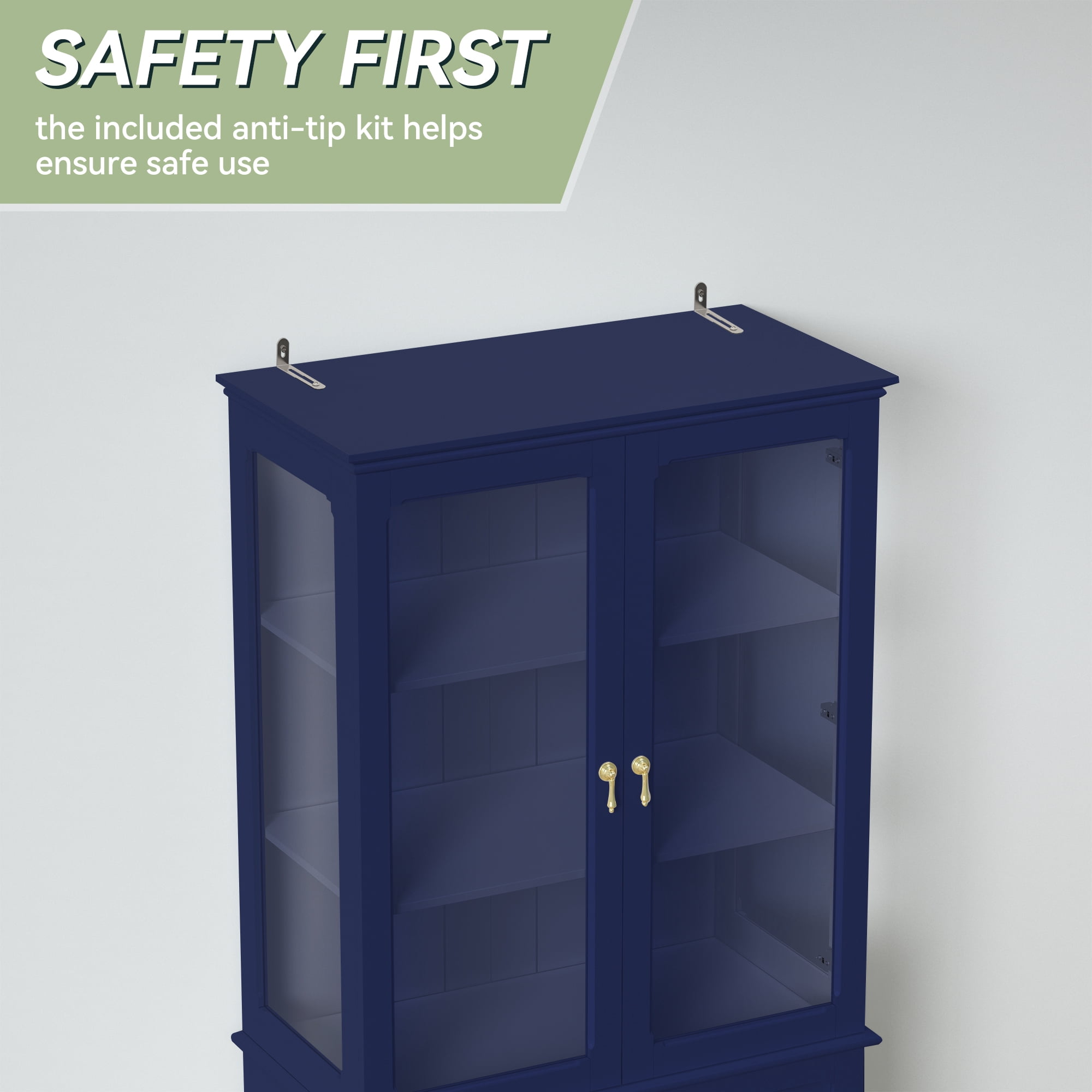 HLR 72 " Freestanding Kitchen Pantry Storage Sideboard,Glass Display Cabinet with Doors, Navy Blue