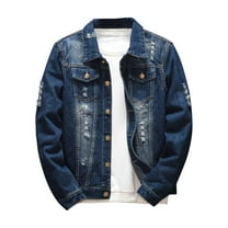 Mens Denim Jacket Qiggri Men's Solid Color Casual Lapel Collar Long Sleeved Button Denim Jacket