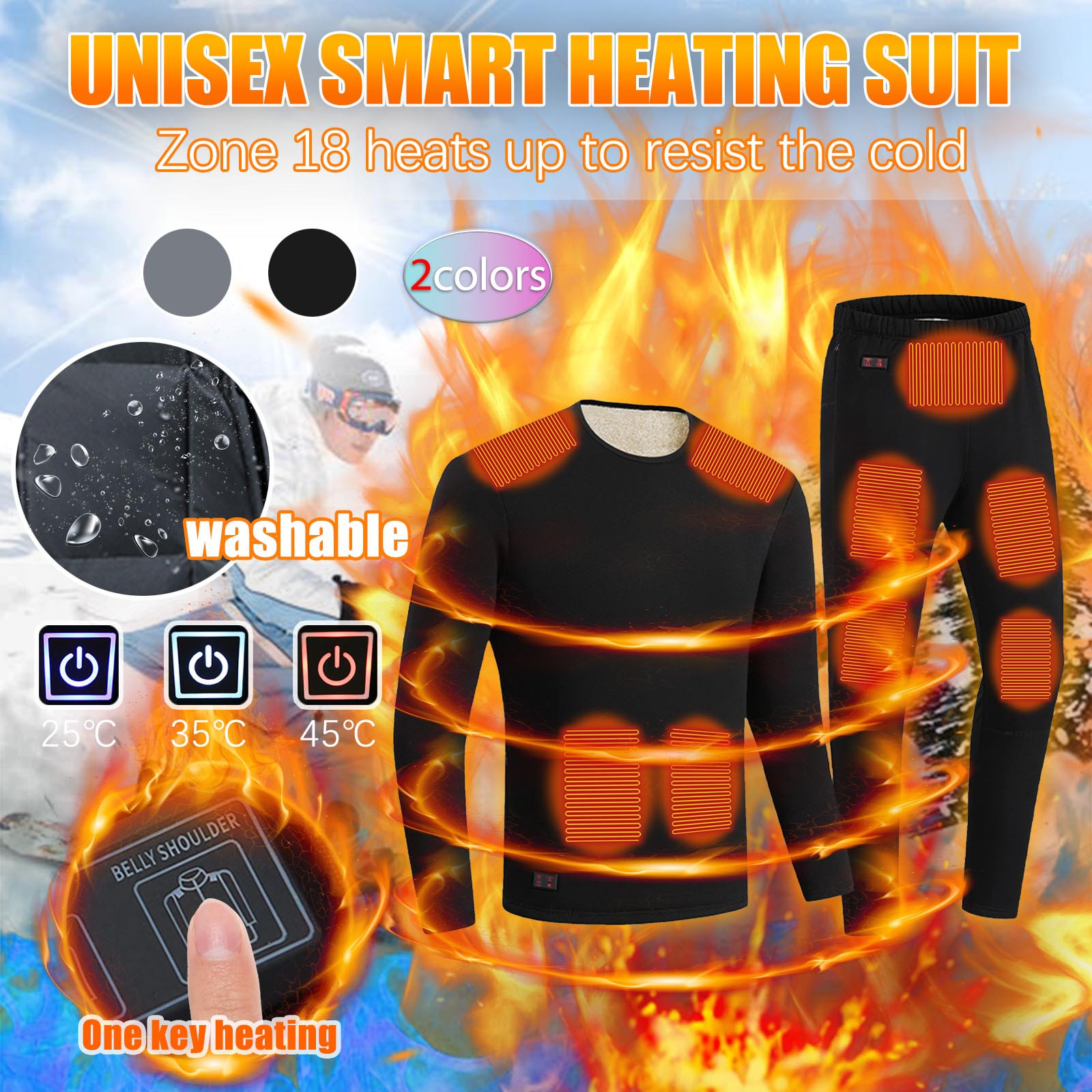 XFLWAM USB Heated Thermal Underwear Set for Women and Men's, Electric  Thermal Long Sleeve Tops and Bottom Long Johns with 18 Heating Zone Gray M  