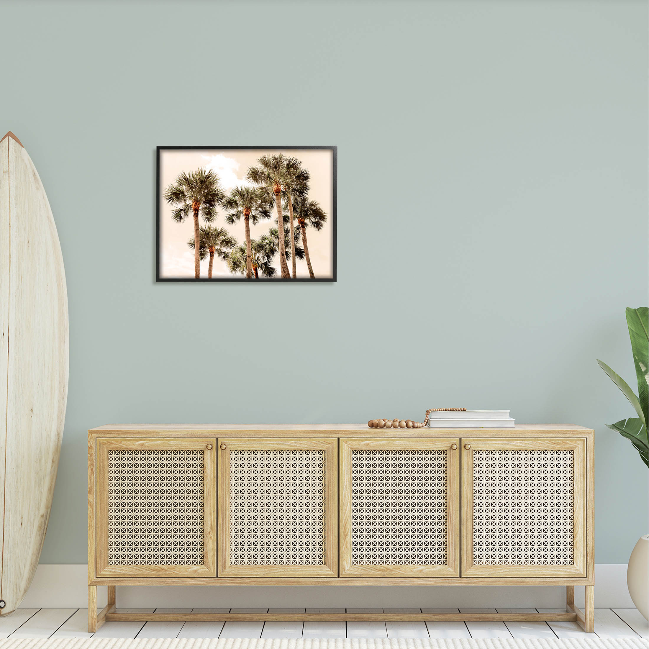 Summer Palm Trees Sky Landscape Photograph Black Framed Art Print Wall Art