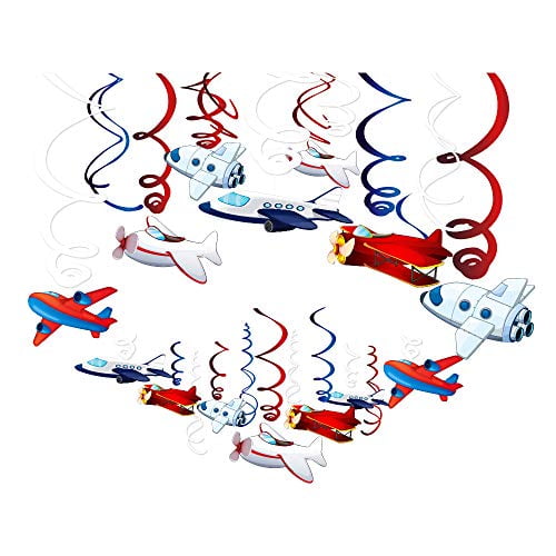 CC HOME Airplane Hanging Swirl Decoration Airplane Ceiling Streamer Decoration for Kids Boys Girls Birthday Party,Baby Shower (30Pack)