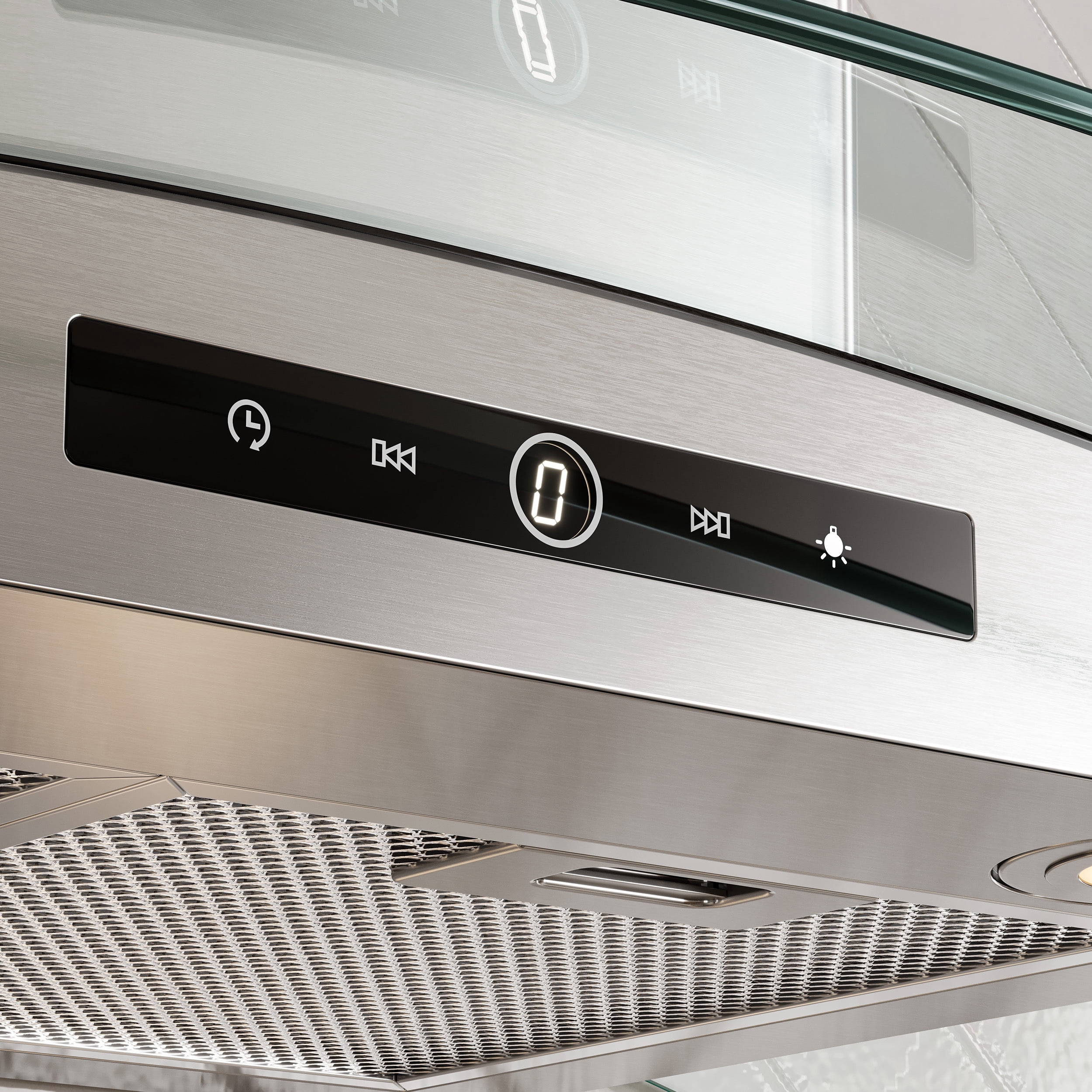 VIKIO 36 in. Wall Mount Range Hood in Stainless Steel and Curved Glass with 3-Speed Fan, Convertible Ducted and Ductless Installation, Touch Control, LED Lights and Carbon Filters Included