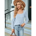 thumbnail image 4 of Womens Long Sleeve Ribbed Knit Tops Loose Fit Soft Plain Basic Square Neck Casual Knitwear Sweater Blouses Light Blue L, 4 of 8