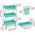 thumbnail image 2 of 3-Tier Plastic Rolling Storage Cart Utility Cart with Extra Hanging Cups Handles Lockable Wheels for Living Room Bathroom Kitchen Office Green, 2 of 15