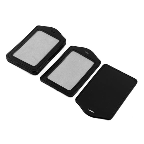 Uxcell Office Faux Leather Vertical Name Tag ID Badge Card Holders Container Black 6Pcs